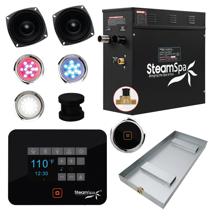 Black Series Wifi and Bluetooth 6kW QuickStart Steam Bath Generator Package in Matte Black