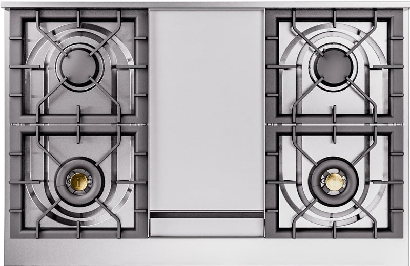 ILVE Nostalgie II 40" Dual Fuel Natural Gas Range in Stainless Steel with Chrome Trim, UPD40FNMPSSC