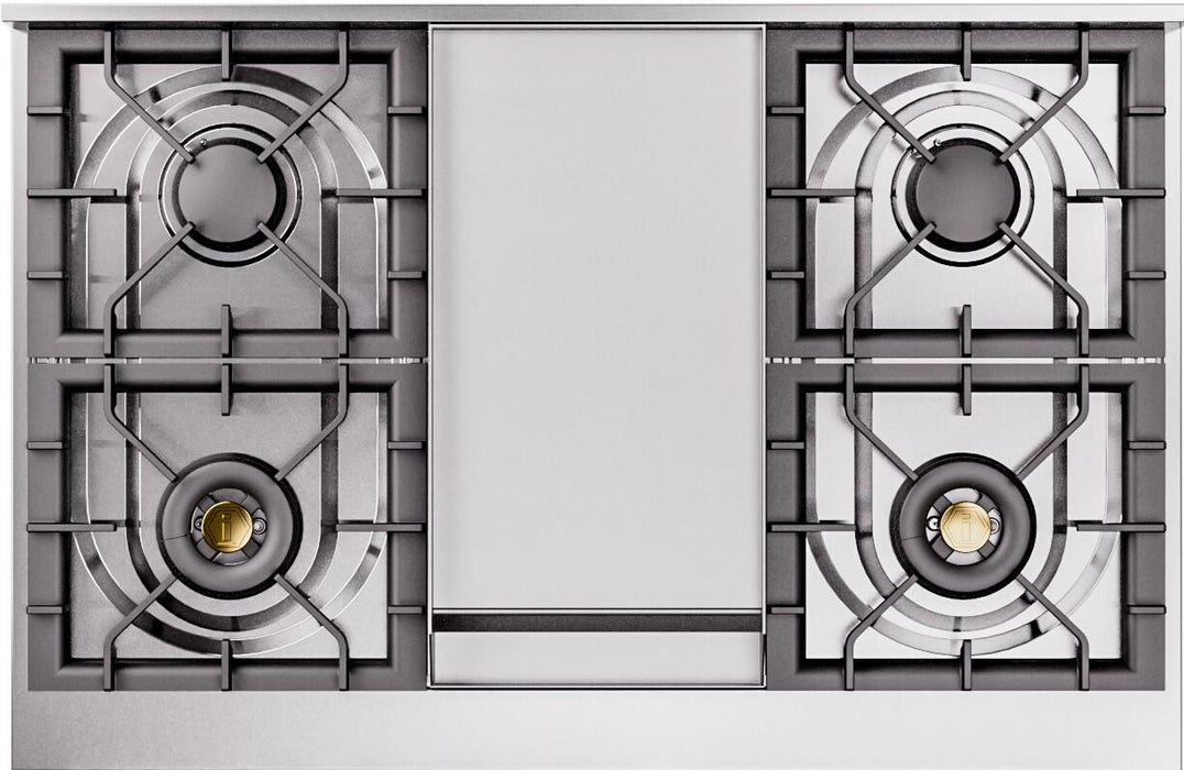 ILVE Nostalgie II 40" Dual Fuel Natural Gas Range in Matte Graphite with Bronze Trim, UPD40FNMPMGB