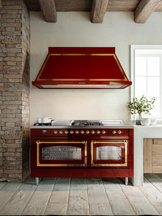 ILVE Nostalgie II 60" Dual Fuel Natural Gas Range in RAL Custom Color with Brass Trim, UP60FSNMPRAG