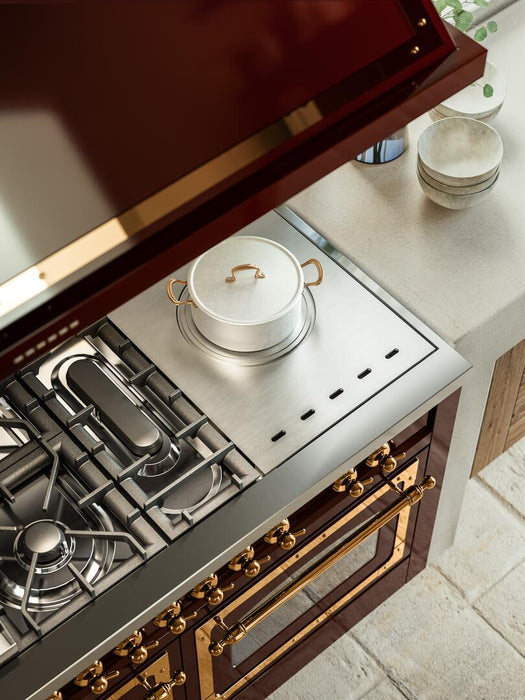 ILVE Nostalgie II 60" Dual Fuel Natural Gas Range in Stainless Steel with Brass Trim, UP60FSNMPSSG