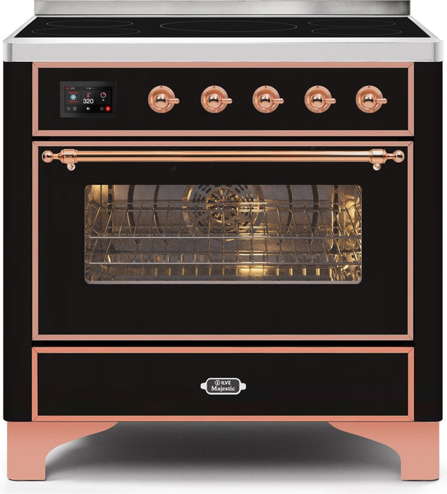 ILVE Majestic II 36" Induction Range with Element Stove and Electric Oven in Glossy Black with Copper Trim, UMI09NS3BKP