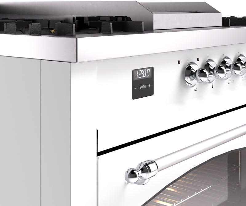 ILVE Nostalgie II 60" Dual Fuel Natural Gas Range in White with Chrome Trim, UP60FSNMPWHC