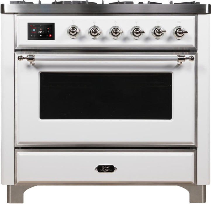 ILVE Majestic II 36" Dual Fuel Propane Gas Range in White with Chrome Trim, UM09FDNS3WHCLP