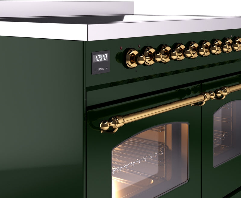 ILVE Nostalgie II 40" Induction Range with Element Stove and Electric Oven in Emerald Green with Brass Trim, UPDI406NMPEGG