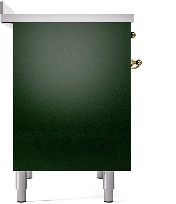 ILVE Nostalgie II 40" Induction Range with Element Stove and Electric Oven in Emerald Green with Brass Trim, UPDI406NMPEGG