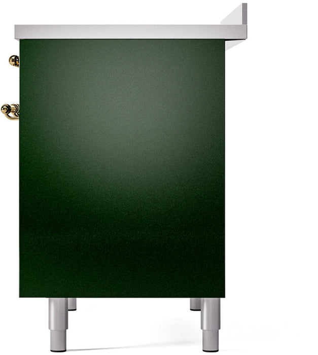 ILVE Nostalgie II 40" Induction Range with Element Stove and Electric Oven in Emerald Green with Brass Trim, UPDI406NMPEGG