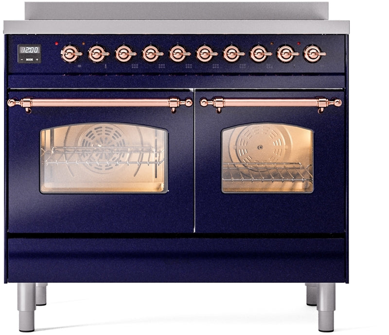 ILVE Nostalgie II 40" Induction Range with Element Stove and Electric Oven in Blue with Copper Trim, UPDI406NMPMBP