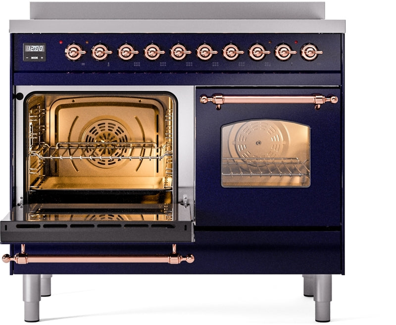 ILVE Nostalgie II 40" Induction Range with Element Stove and Electric Oven in Blue with Copper Trim, UPDI406NMPMBP