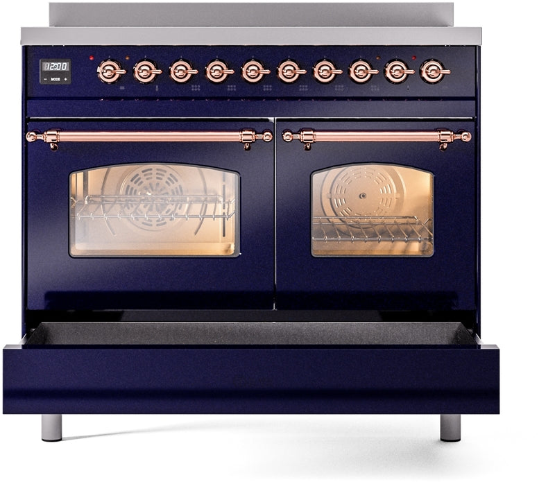 ILVE Nostalgie II 40" Induction Range with Element Stove and Electric Oven in Blue with Copper Trim, UPDI406NMPMBP