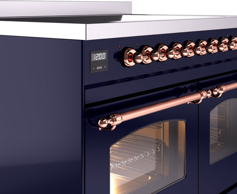 ILVE Nostalgie II 40" Induction Range with Element Stove and Electric Oven in Blue with Copper Trim, UPDI406NMPMBP