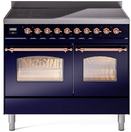 ILVE Nostalgie II 40" Induction Range with Element Stove and Electric Oven in Blue with Copper Trim, UPDI406NMPMBP