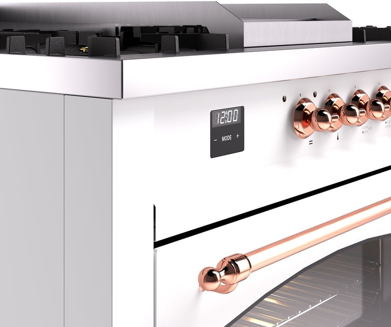 ILVE Nostalgie II 60" Dual Fuel Propane Gas Range in White with Copper Trim, UP60FSNMPWHPLP