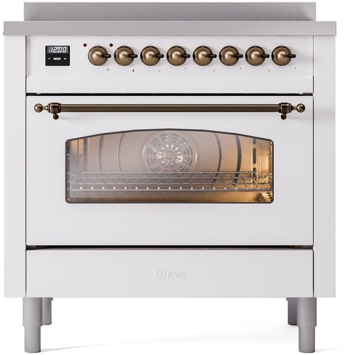 ILVE Nostalgie II 36" Induction Range with Element Stove and Electric Oven in White with Bronze Trim, UPI366NMPWHB