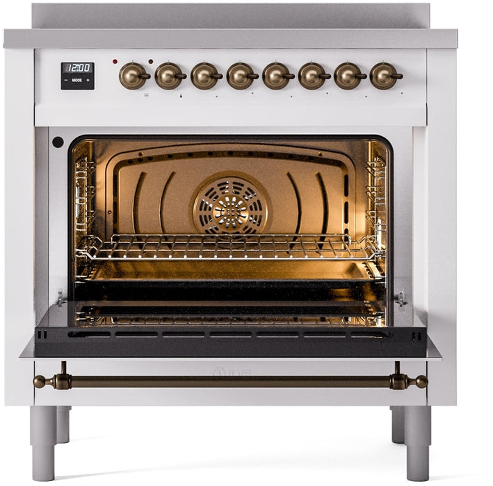 ILVE Nostalgie II 36" Induction Range with Element Stove and Electric Oven in White with Bronze Trim, UPI366NMPWHB