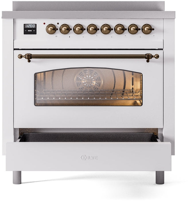 ILVE Nostalgie II 36" Induction Range with Element Stove and Electric Oven in White with Bronze Trim, UPI366NMPWHB