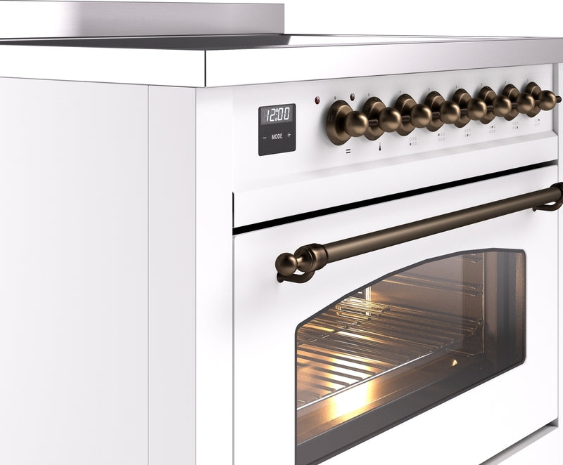 ILVE Nostalgie II 36" Induction Range with Element Stove and Electric Oven in White with Bronze Trim, UPI366NMPWHB