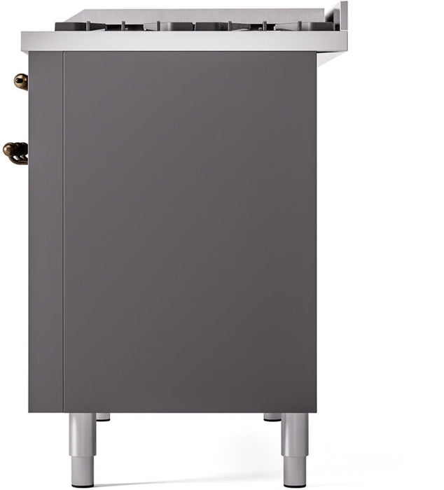 ILVE Nostalgie II 48" Dual Fuel Natural Gas Range in Matte Graphite with Bronze Trim, UP48FNMPMGB