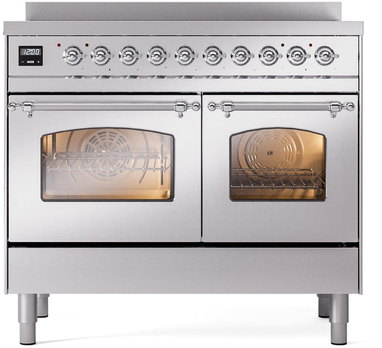 ILVE Nostalgie II 40" Induction Range with Element Stove and Electric Oven in Stainless Steel with Chrome Trim, UPDI406NMPSSC