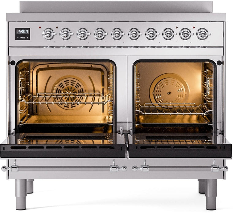 ILVE Nostalgie II 40" Induction Range with Element Stove and Electric Oven in Stainless Steel with Chrome Trim, UPDI406NMPSSC