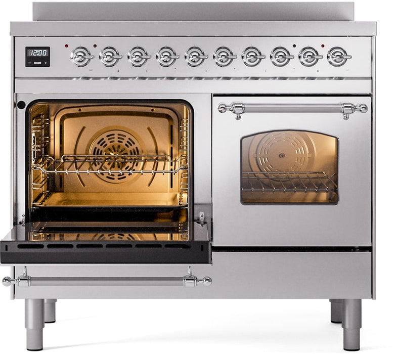 ILVE Nostalgie II 40" Induction Range with Element Stove and Electric Oven in Stainless Steel with Chrome Trim, UPDI406NMPSSC