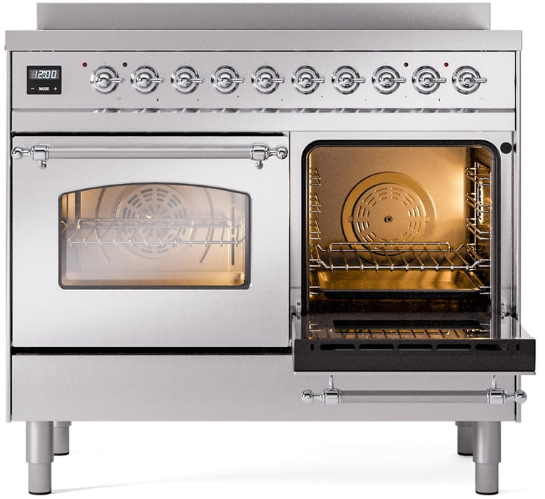 ILVE Nostalgie II 40" Induction Range with Element Stove and Electric Oven in Stainless Steel with Chrome Trim, UPDI406NMPSSC