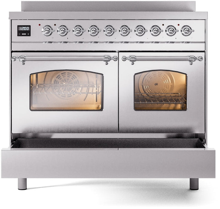 ILVE Nostalgie II 40" Induction Range with Element Stove and Electric Oven in Stainless Steel with Chrome Trim, UPDI406NMPSSC