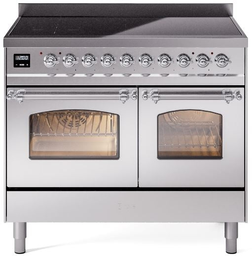 ILVE Nostalgie II 40" Induction Range with Element Stove and Electric Oven in Stainless Steel with Chrome Trim, UPDI406NMPSSC