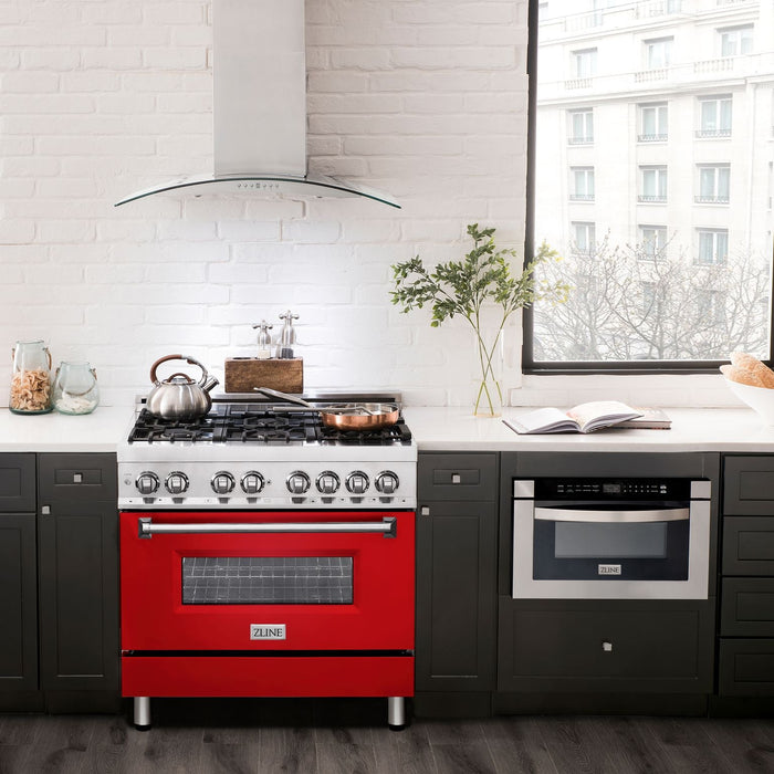 ZLINE 36 in. Professional Gas Burner/Electric Oven Stainless Steel Range with Red Matte Door, RA-RM-36