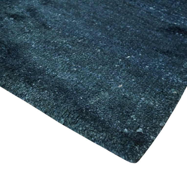 Dark Blue 2x3 Hand Knotted Solid Blue Rug made with Art Silk | N6623