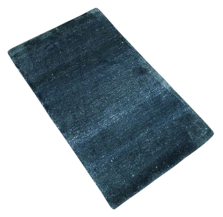 Dark Blue 2x3 Hand Knotted Solid Blue Rug made with Art Silk | N6623