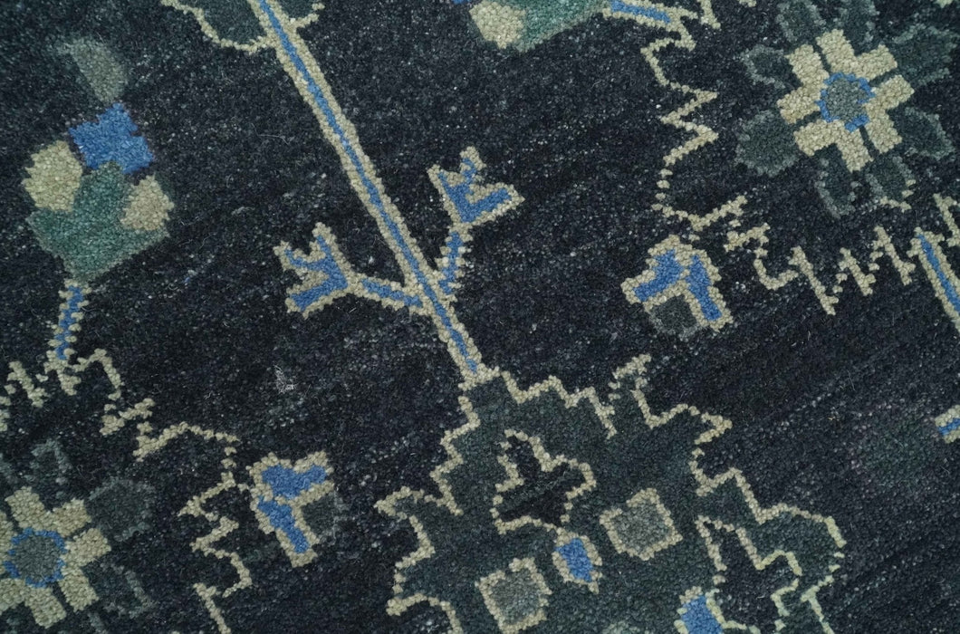 Dark Blue and Beige 5.6x8.6 Hand Knotted Traditional Oushak wool area rug