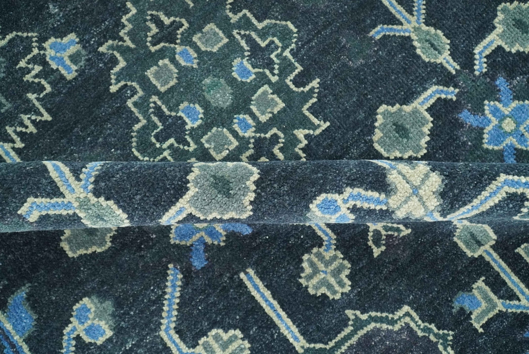Dark Blue and Beige 5.6x8.6 Hand Knotted Traditional Oushak wool area rug
