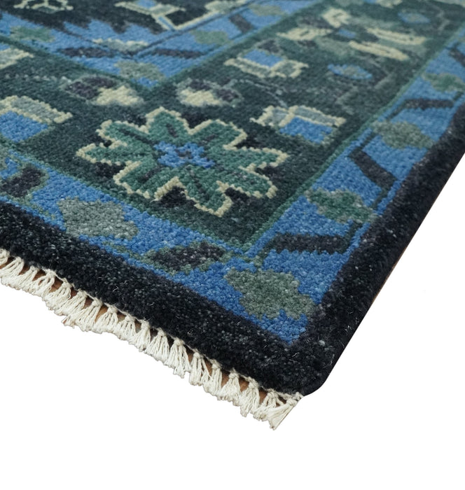 Dark Blue and Beige 5.6x8.6 Hand Knotted Traditional Oushak wool area rug