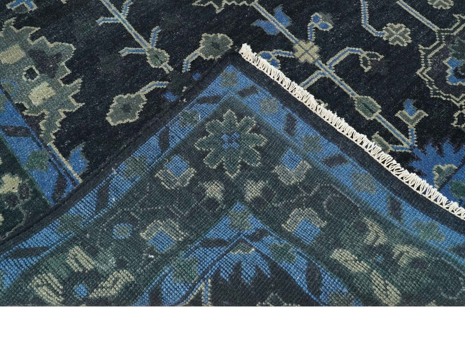 Dark Blue and Beige 5.6x8.6 Hand Knotted Traditional Oushak wool area rug