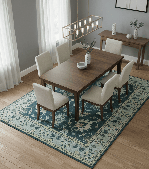 Dark Teal, Silver, Blue and Ivory Hand Knotted Traditional Oushak Multi Size Area Rug