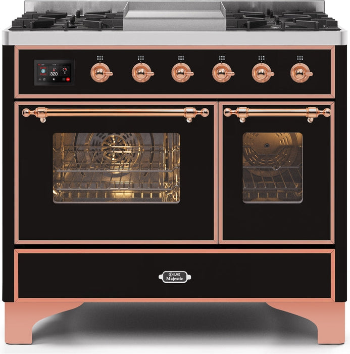 ILVE Majestic II 40" Dual Fuel Propane Gas Range in Glossy Black with Copper Trim, UMD10FDNS3BKPLP