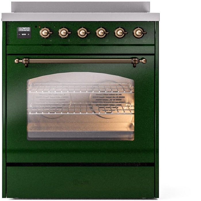 ILVE Nostalgie II 30" Induction Range with Element Stove and Electric Oven in Emerald Green with Bronze Trim, UPI304NMPEGB