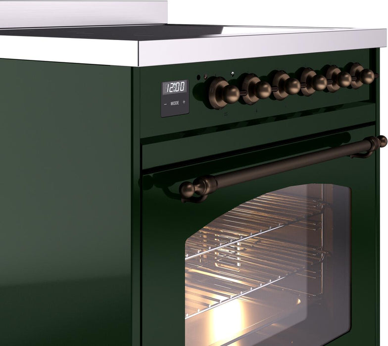 ILVE Nostalgie II 30" Induction Range with Element Stove and Electric Oven in Emerald Green with Bronze Trim, UPI304NMPEGB