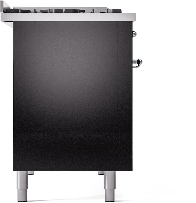 ILVE Nostalgie II 48" Dual Fuel Natural Gas Range in Black with Chrome Trim, UP48FNMPBKC