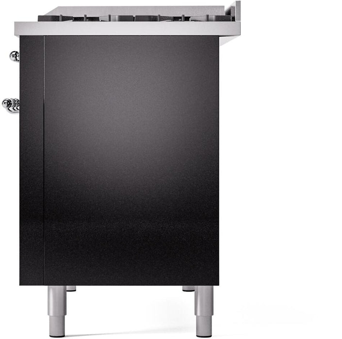 ILVE Nostalgie II 48" Dual Fuel Natural Gas Range in Black with Chrome Trim, UP48FNMPBKC