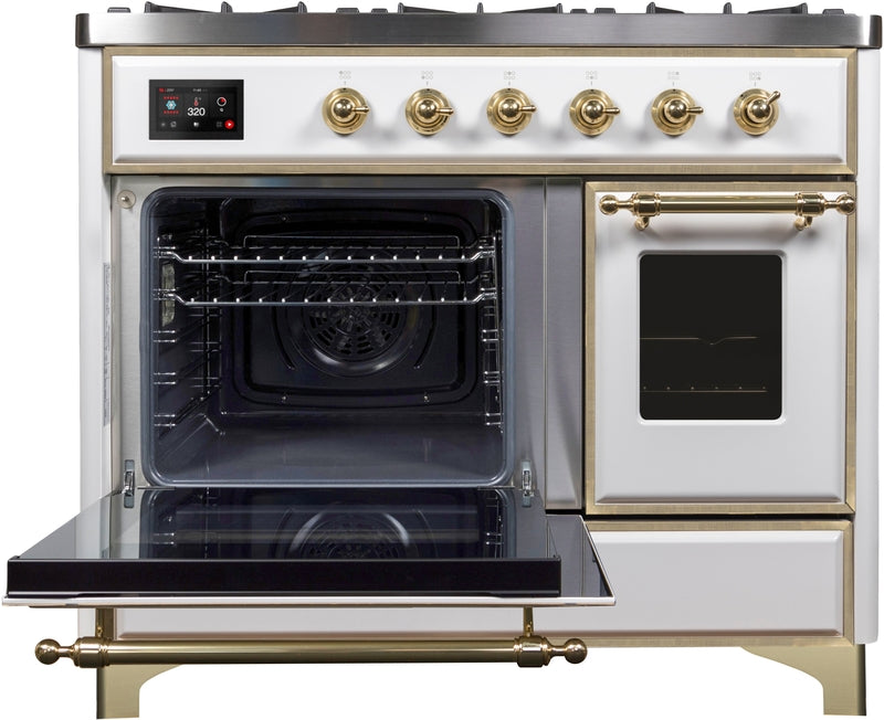 ILVE Majestic II 40" Dual Fuel Propane Gas Range in White with Brass Trim, UMD10FDNS3WHGLP