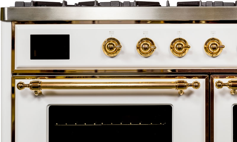 ILVE Majestic II 40" Dual Fuel Propane Gas Range in White with Brass Trim, UMD10FDNS3WHGLP