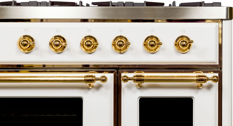 ILVE Majestic II 40" Dual Fuel Propane Gas Range in White with Brass Trim, UMD10FDNS3WHGLP