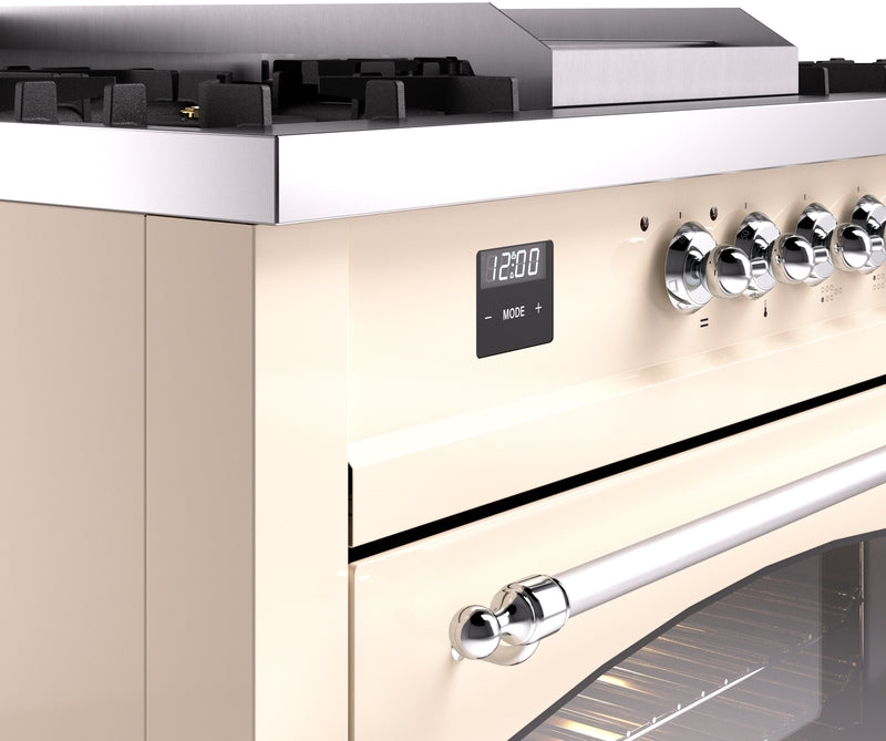 ILVE Nostalgie II 60" Dual Fuel Natural Gas Range in Antique White with Chrome Trim, UP60FSNMPAWC