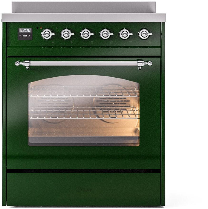 ILVE Nostalgie II 30" Induction Range with Element Stove and Electric Oven in Emerald Green with Chrome Trim, UPI304NMPEGC