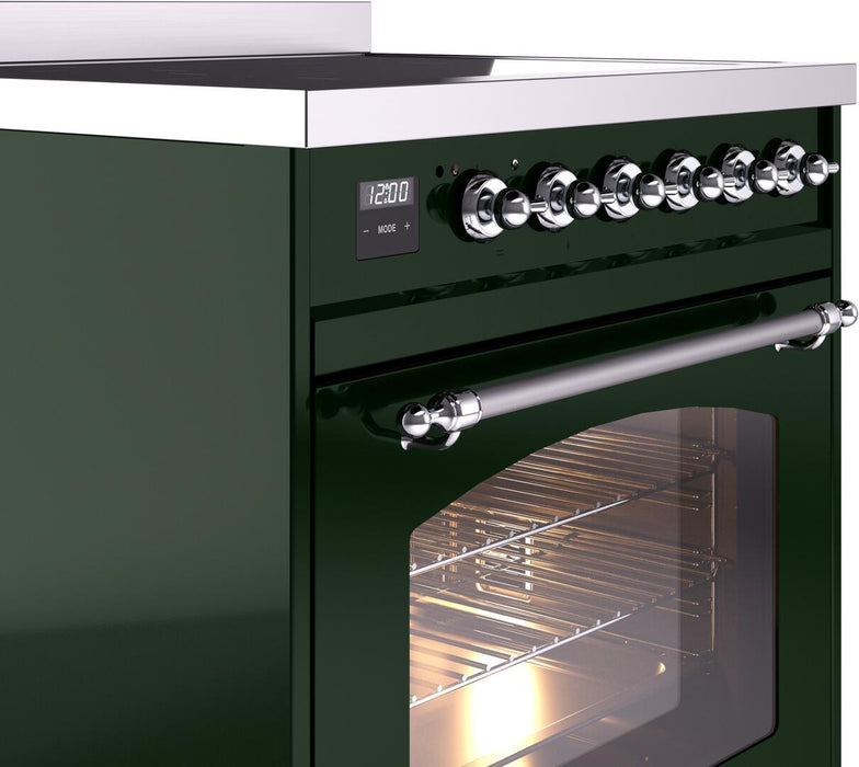 ILVE Nostalgie II 30" Induction Range with Element Stove and Electric Oven in Emerald Green with Chrome Trim, UPI304NMPEGC