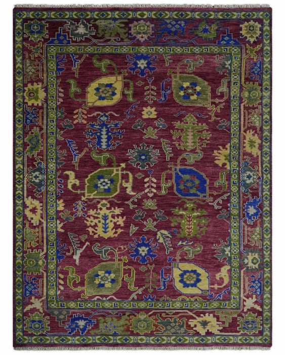 Purple, Green and Blue Hand knotted Traditional Oushak 9x12 wool Area Rug
