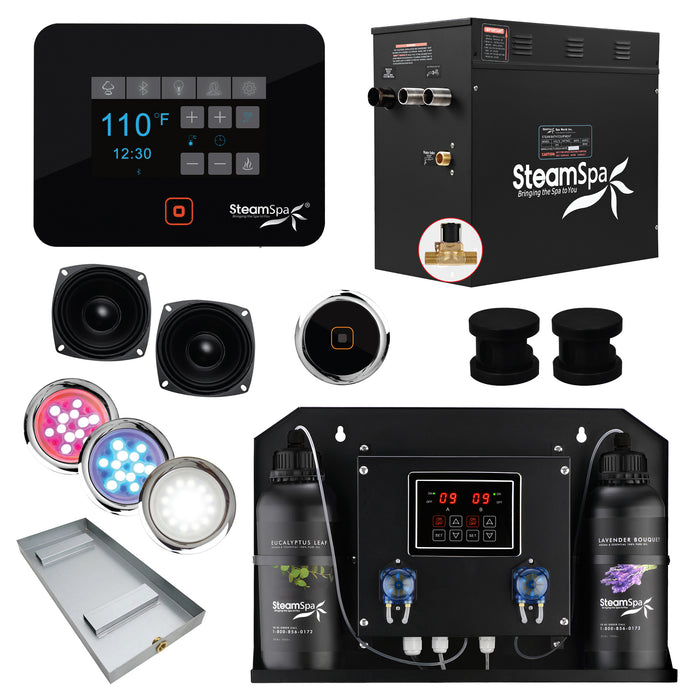 Black Series WiFi and Bluetooth 12kW QuickStart Steam Bath Generator Package with Dual Aroma Pump in Matte Black