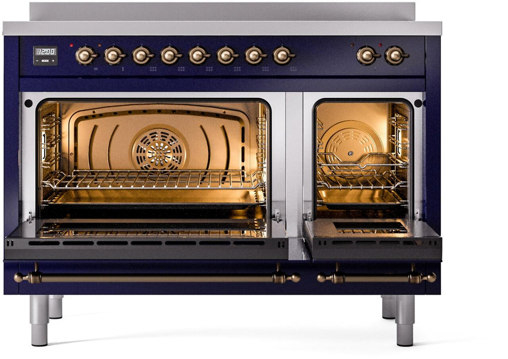 ILVE Nostalgie II 48" Induction Range with Element Stove and Electric Oven in Blue with Bronze Trim, UPI486NMPMBB